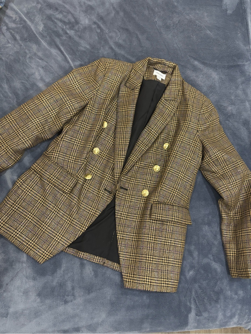 Checked Double-Breasted Blazer in Gold